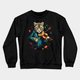 Ocelot Playing Violin Crewneck Sweatshirt